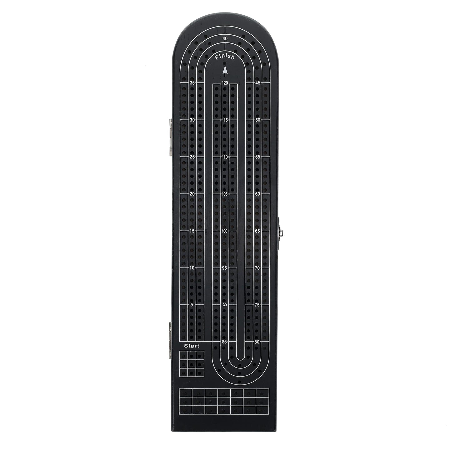 Pacific Shore Games Wooden Cribbage Board Game Set, Black Stained Continuous 3 Track For 2-3 Players With Card Storage