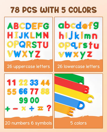 Joycat 78 Pieces Magnetic Letters Numbers Alphabet Fridge Magnets Abc 123 Preschool Educational Learning Plastic Colorful Toy Set Uppercase Lowercase Math Symbols For Toddlers Kids