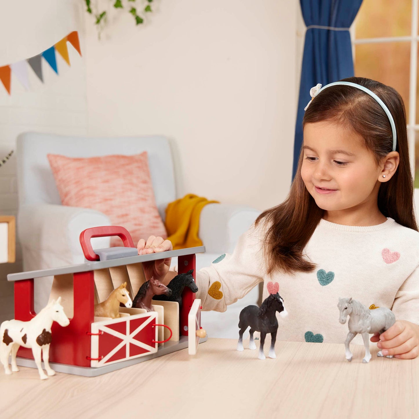 Terra by Battat Wooden Stable Farm Playset with 6 Toy Horses & Barn, Portable Travel Stable for Kids 3 Years +, Multi, Medium