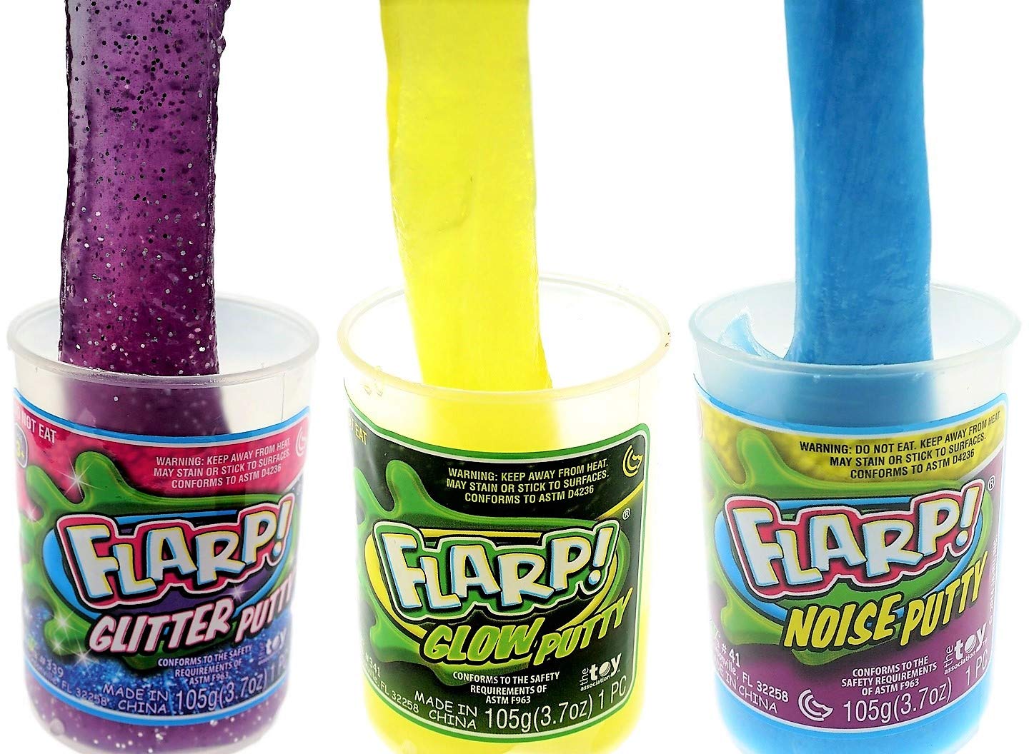 Ja-Ru Flarp Noise Putty 3 Set Tray Variety Pack (1 Pack) Glow In The Dark Putty, Glitter Putty & Original Noise Putty Slime, All