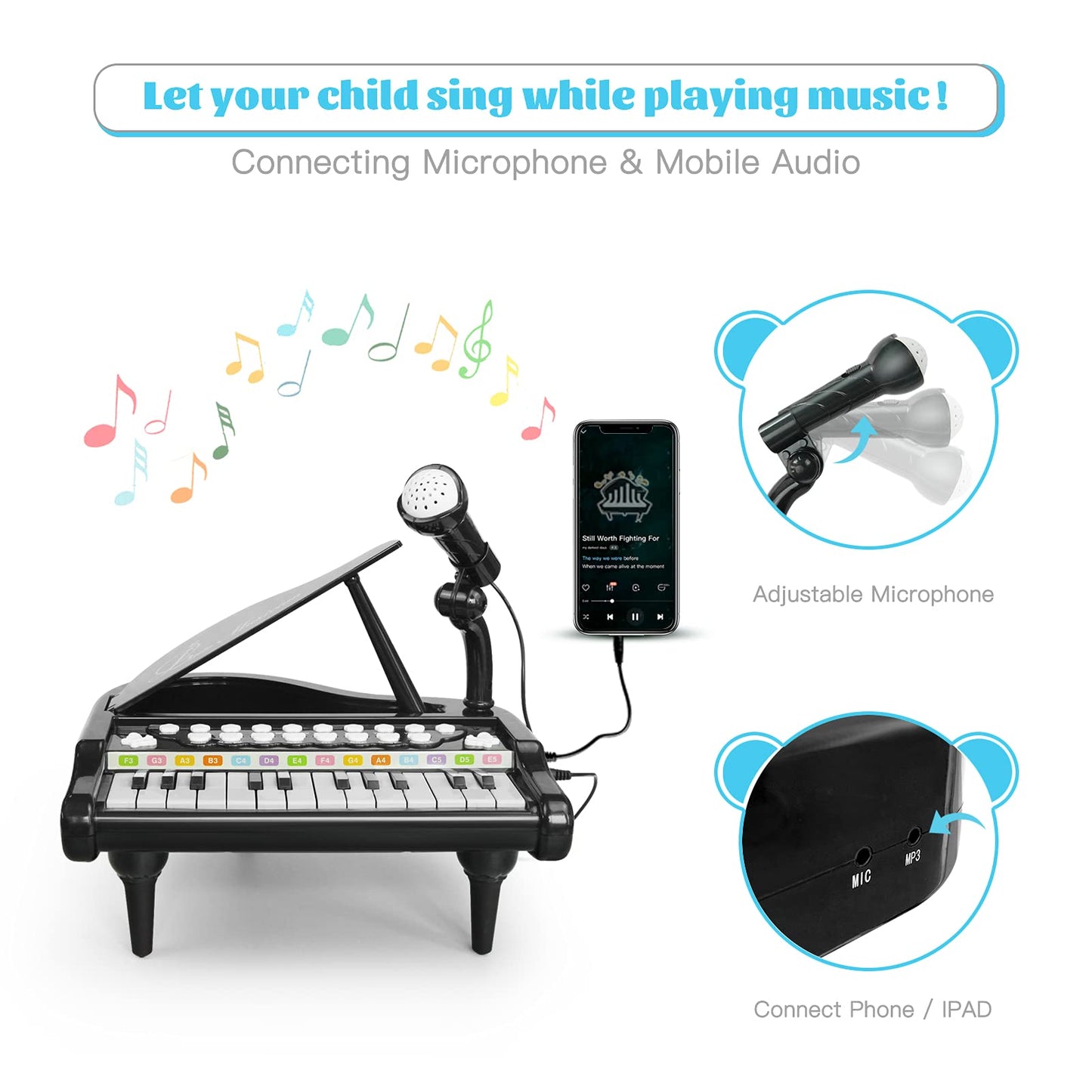Love&Mini Toy Piano For Toddler - Birthday Gift For 1 2 3 4 5 Years Old Girls And Boys, 24 Keys Multi-Functional Baby Piano Toy With Microphone