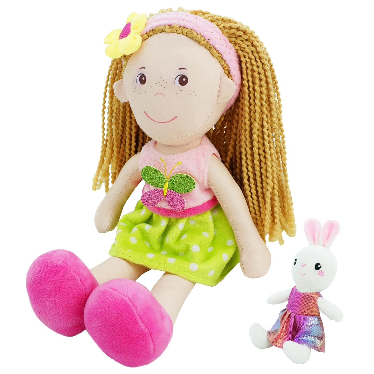 June Garden 14'' Playmate Buddies - Plush Doll Aubrey With Her Stuffed Animal Companion Bunny Trixy