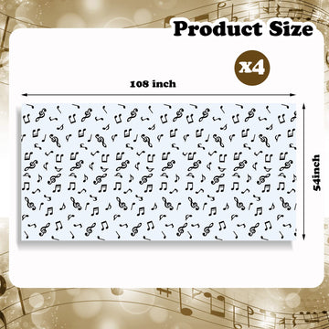 108 X 54 Inch Musical Notes Tablecover Musical Notes Plastic Tablecloth Disposable Table Cover Musical Notes Theme Birthday Party Decoration For Music Party Decoration Supplies(4 Pieces)
