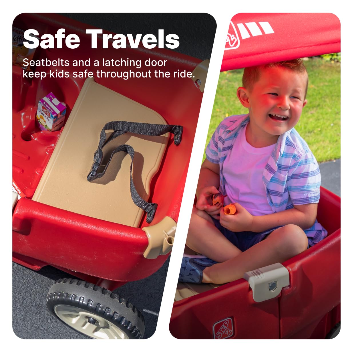 Step2 All Around Canopy Wagon, Kids Ride On Toy, Stroller Substitute, Includes Seat Belts, Made Of Durable Plastic, Max Weight 75 Lbs., For Toddlers 1.5-5 Years Old