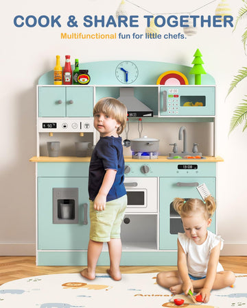 Babytronic Wooden Play Kitchen Set, Pretend Play Kitchen with Lights and Sounds for Kids Ages 3+, Includes Stove, Oven, Microwav