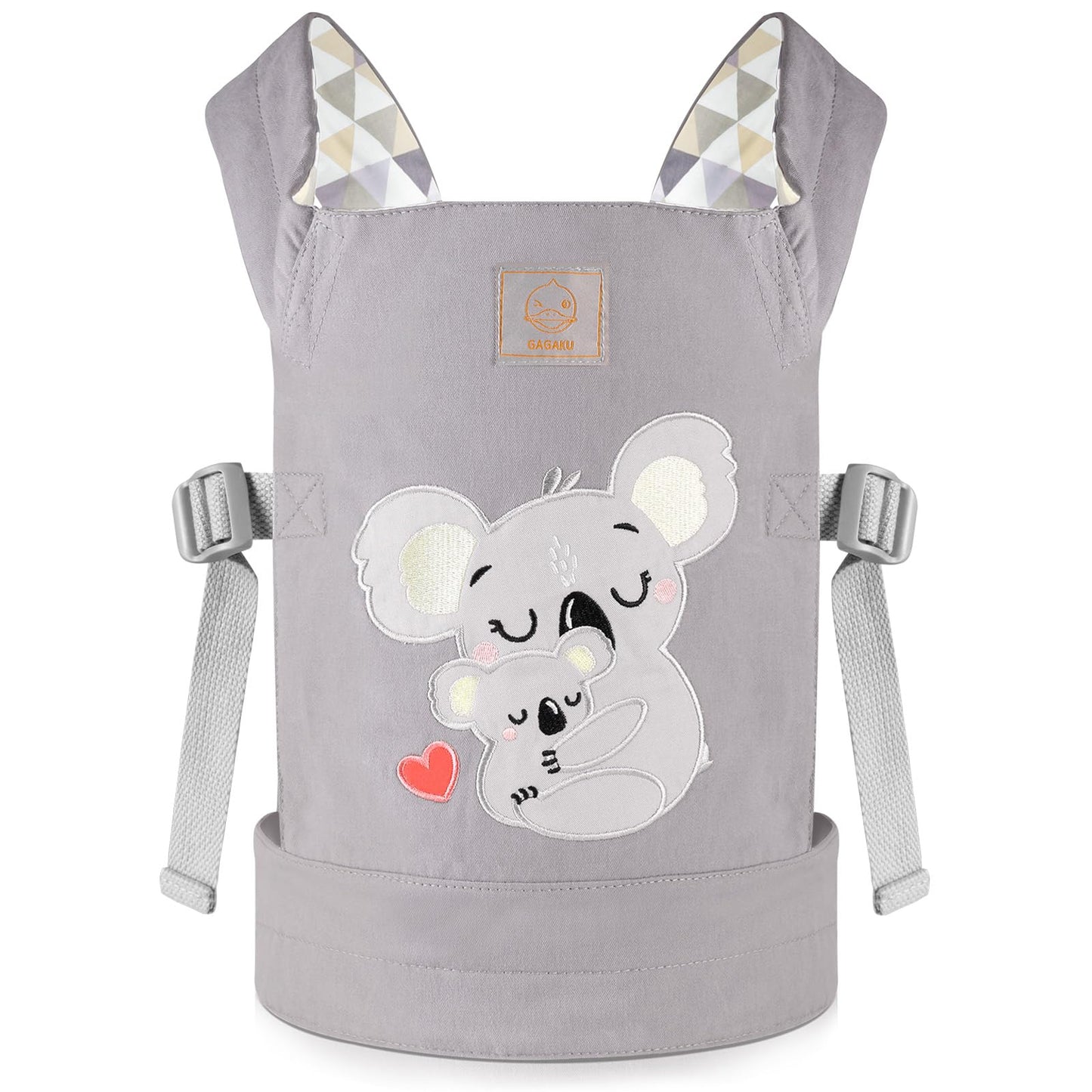 Gagaku Doll Carrier For Kids, Toy Baby Carrier For Toddlers, Reborn Baby Doll Carrier With Adjustable Straps, Boy Reborn Baby Doll Accessories - Gray - Embroidered Koala