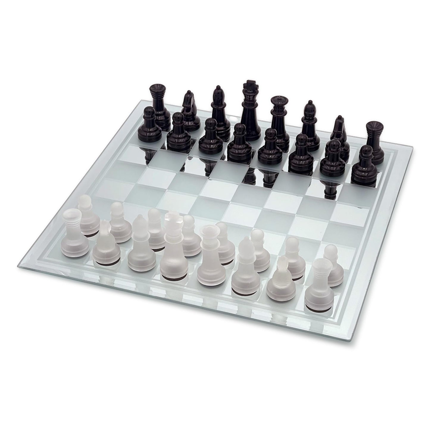 Avant-Garde Black Frosted Glass Chess Set With Mirror Board