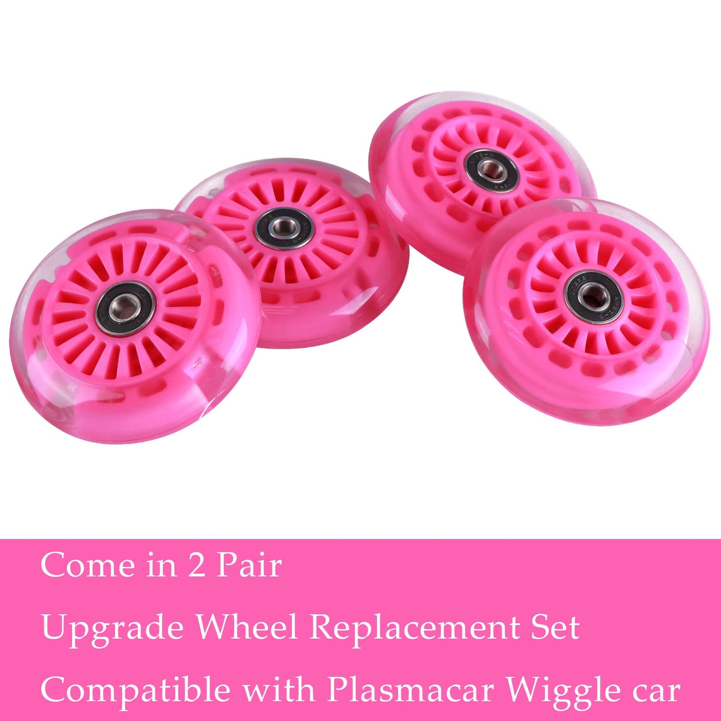 Wiggle Car Polyurethane Replacement Wheels Set (Front,2P Light Up), Swing Car Tires Pack (Rear,2P Narrower) Upgrade For Ride-On