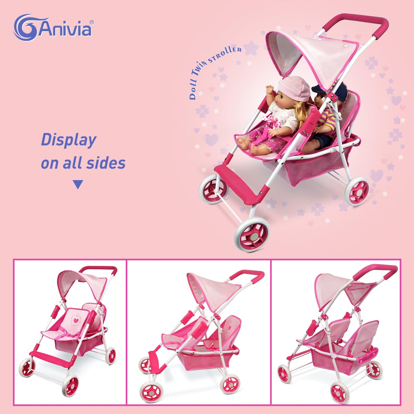 Baby Doll Collection Anivia Doll Stroller Heart Design Gifts For Toddlers And Girls Foldable Doll Stroller (Da208 Pink)…