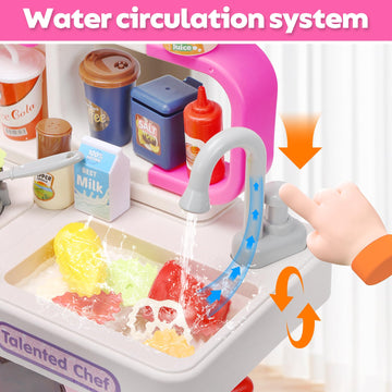 Cute Stone Kids Kitchen Playset, Play Kitchen Set With Sound & Light, Cooking Stove With Steam, Toy Sink,Play Food Toy And Kitch