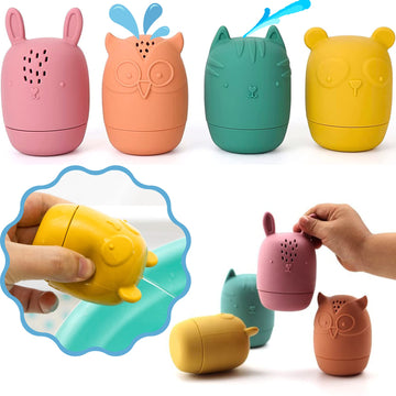 Bumble Bear Mold Free Silicone Bath Toys, Baby Bath Toys 6-12 Months, Toddlers 1-3, Non Toxic Infant Bathtub Toy, Water Toys, Pool Toy, Dishwasher Safe (Coral)