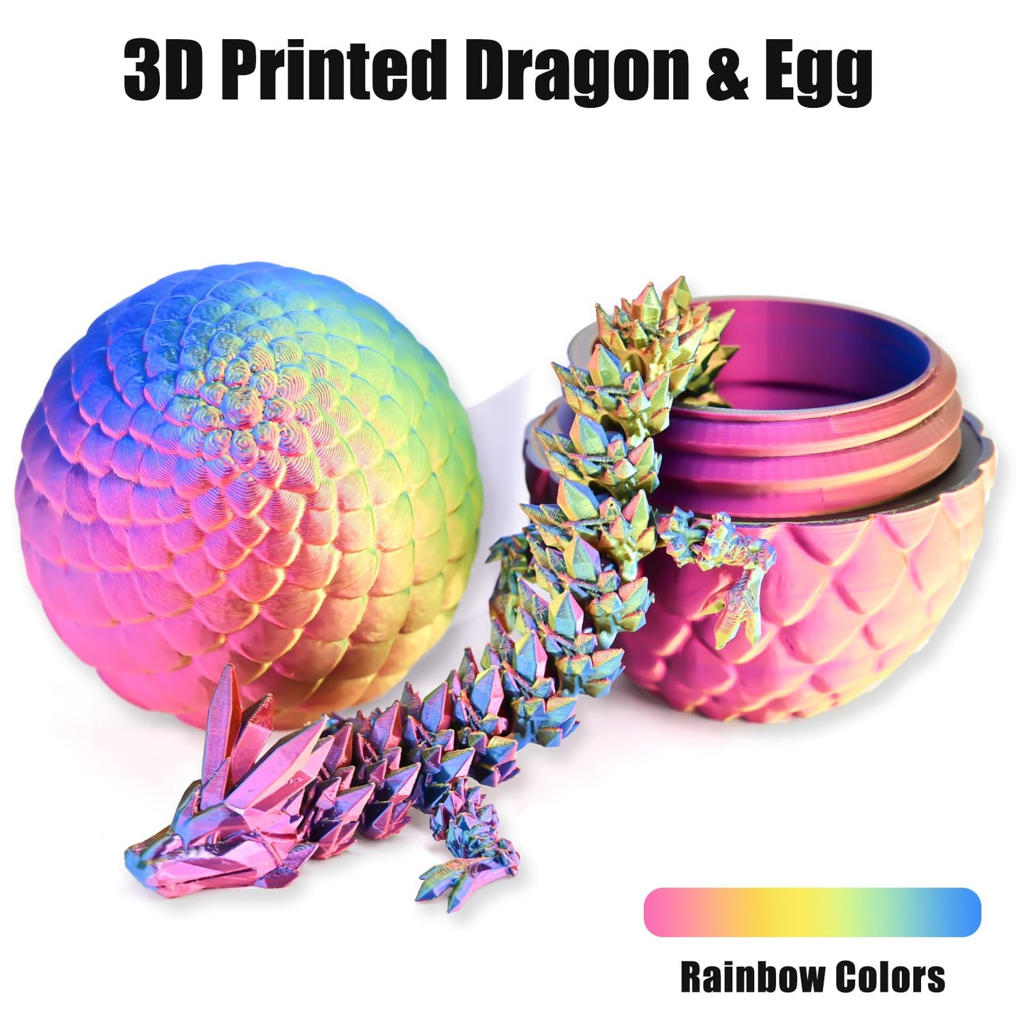 Locyfens 3D Printed Dragon Eggs With Dragon Inside, Rainbow Articulated 3D Dragon Toys With 3D Dragon Eggs, Crystal Dragon Red Y
