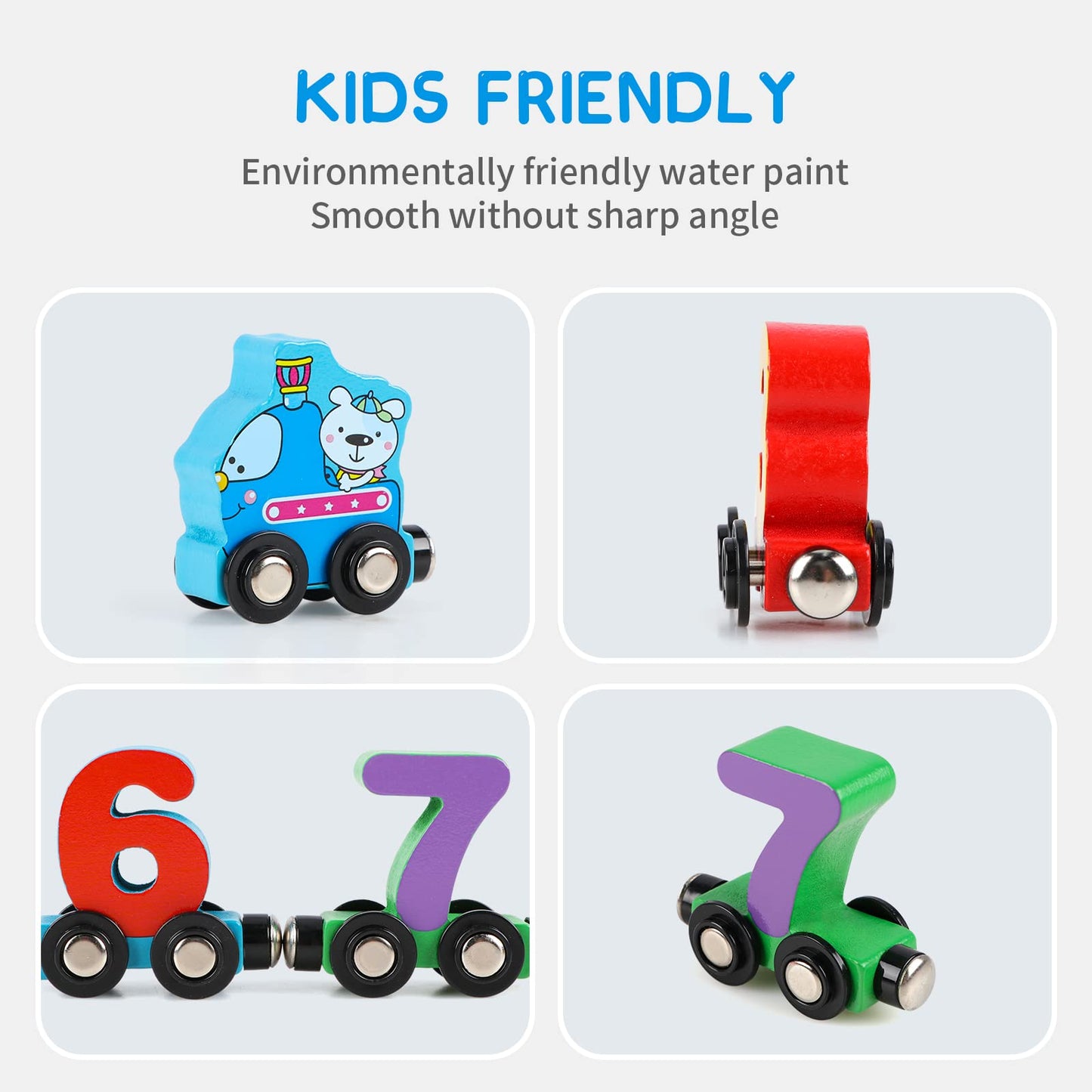Wondertoys Wooden Magnetic Number Train Set - 12 Pcs With 1 Engine Car For Toddlers Boys And Girls - Compatible With Major Brand