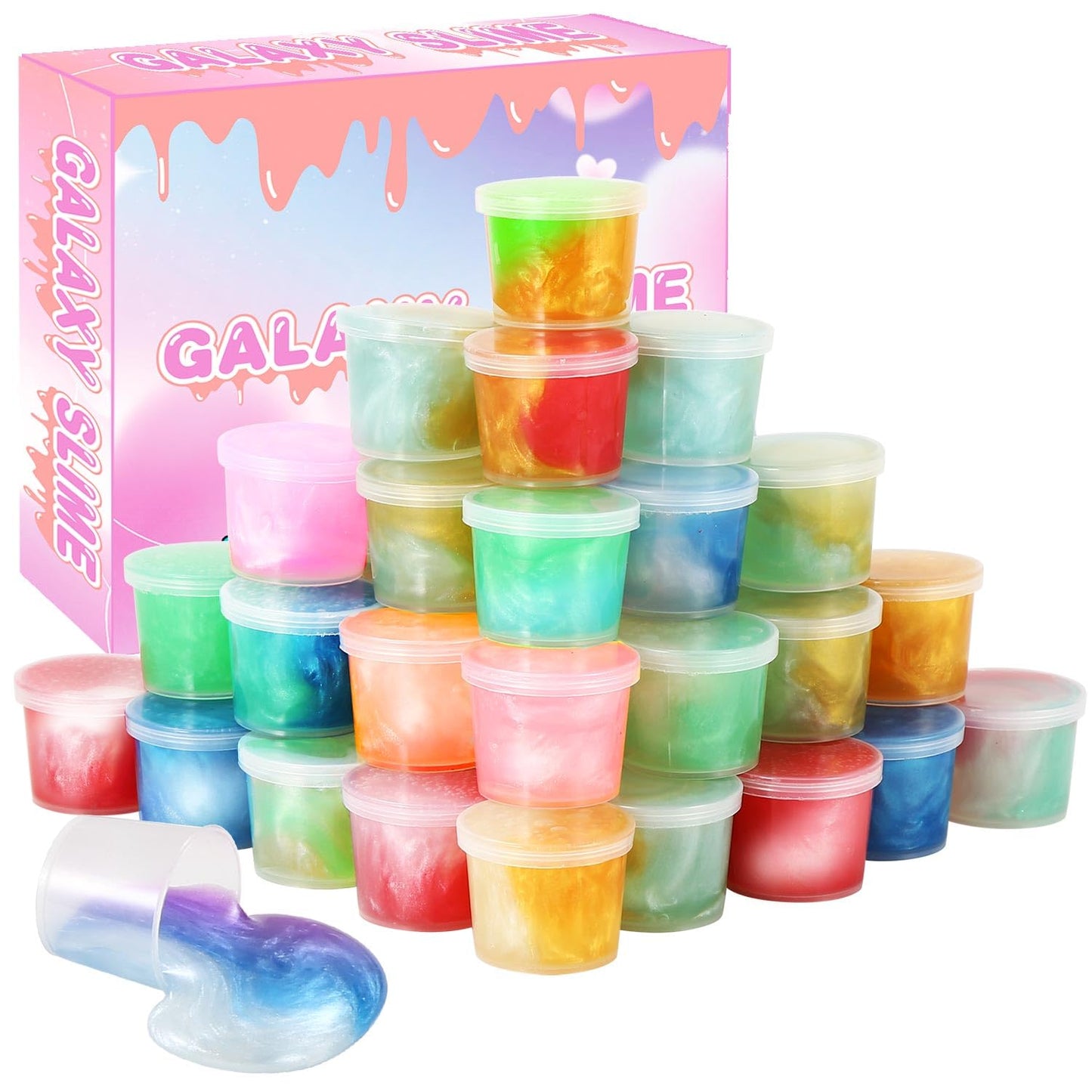 Galaxy Slime Party Favors, Mini Slime 30 Pack, Stretchy, Non-Sticky, Non-Mess Party Favor Slime For Girls And Boys Christmas Stocking Stuffers - Valentine Kids Slime, Classroom Reward