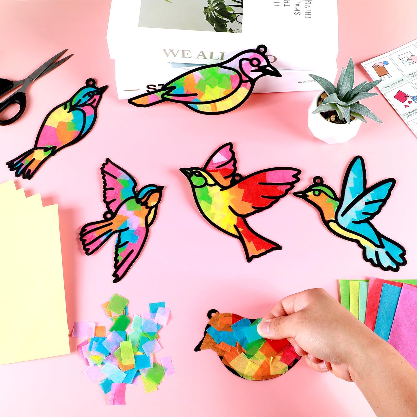Qyeahkj Bird Suncatchers Craft Kit - 36 Set Colorful Paper Hanging Decor, 5.91 inches, Ideal for Kids’ Summer Activities and Birthday Parties