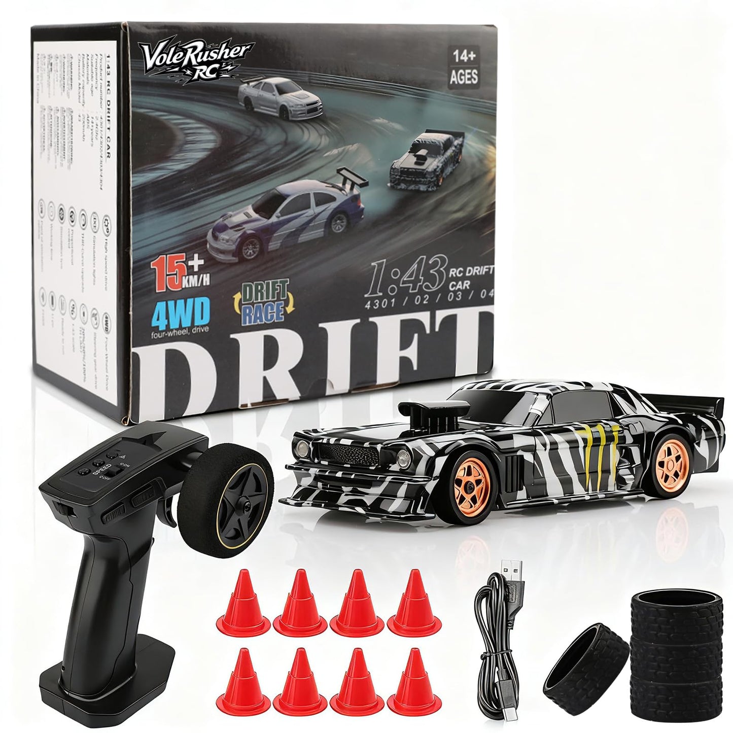 VoleRusher RC [4WD Edition 1/43 Scale Mini RC Drift Car, Toys for Age 8-14 Old Birthday Gifts, High Speed Racing Micro Small wit