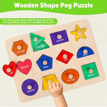 Jumlys Montessori Toys For Toddlers 1, 2, 3 Year Old, Wooden Shape Learning Puzzles For Baby 12-18-24 Months, Early Educational