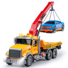 haomsj Big Tow Truck Toy with Hook and Car, Red, Pull Back Action, Light & Sound, 1:18 Scale, Durable ABS Plastic for Kids