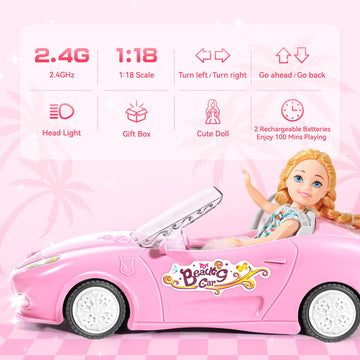 HapKid Pink Remote Control Car for Girls, 1:18 Scale RC Cars with LED Light, 2.4 GHZ Pink Truck Toy with 100 Min Long-Lasting Re
