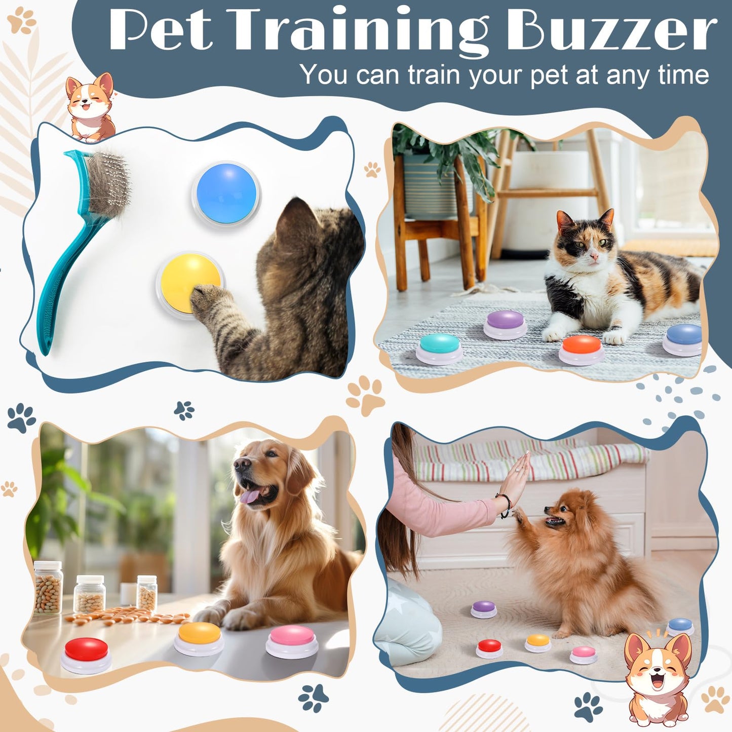 Jerify 16 Pieces Dog Buttons For Communication Voice Recordable Cat Dog Talking Buzzers Set With Stickers 30 Seconds Pet Speech