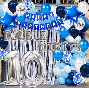 10Th Birthday Decorations Blue For Boys Double Digits 10Th Birthday Balloon Banner With Blue Star Foil Balloons Confetti Balloon
