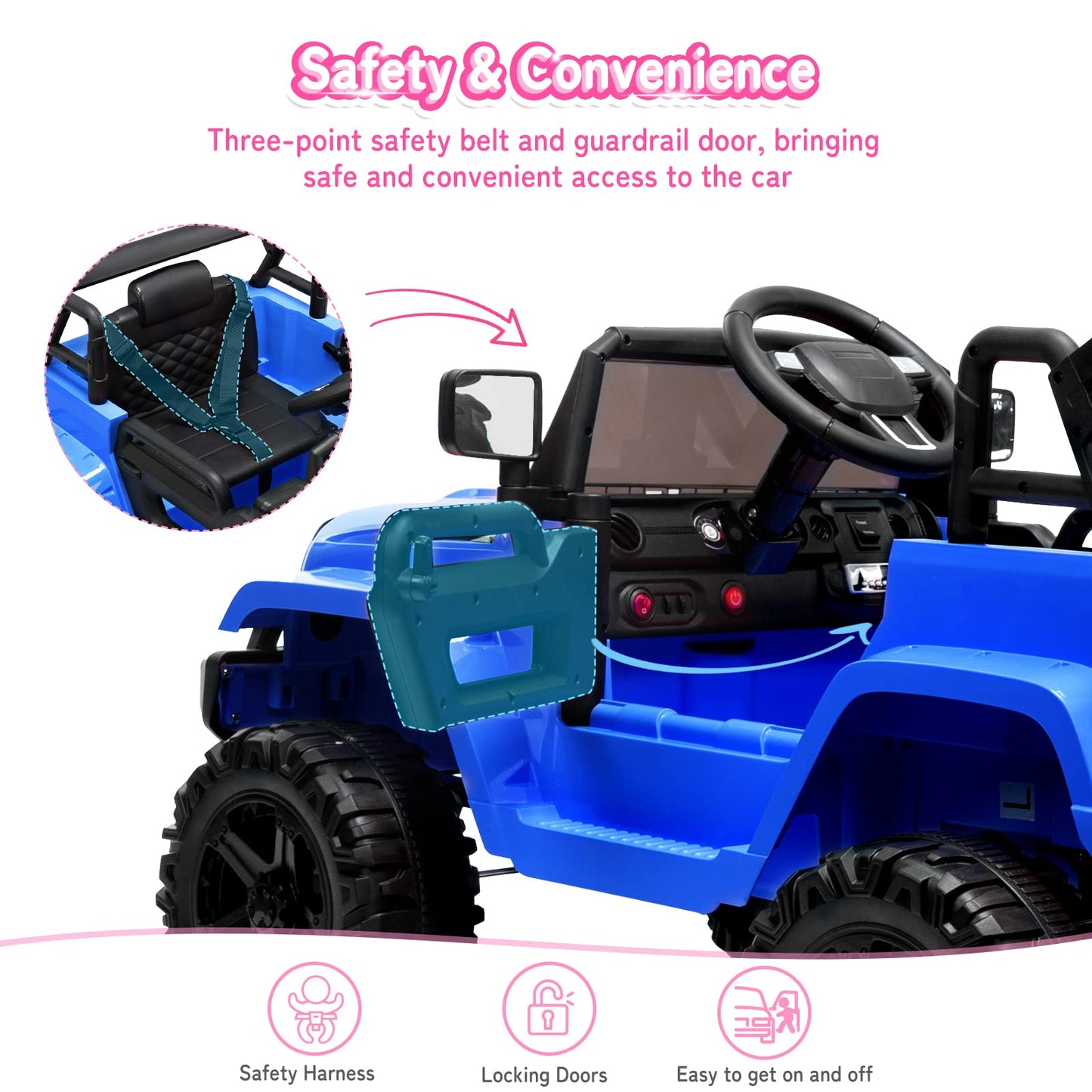 Joymor Ride On Truck With Remote Control, 4 Wheels 12V Battery Powered Kids Car, With Led Headlight/Horn Button/ Mp3 Player/Usb Port/Forward Backward/Kids Girl Boy (Blue)