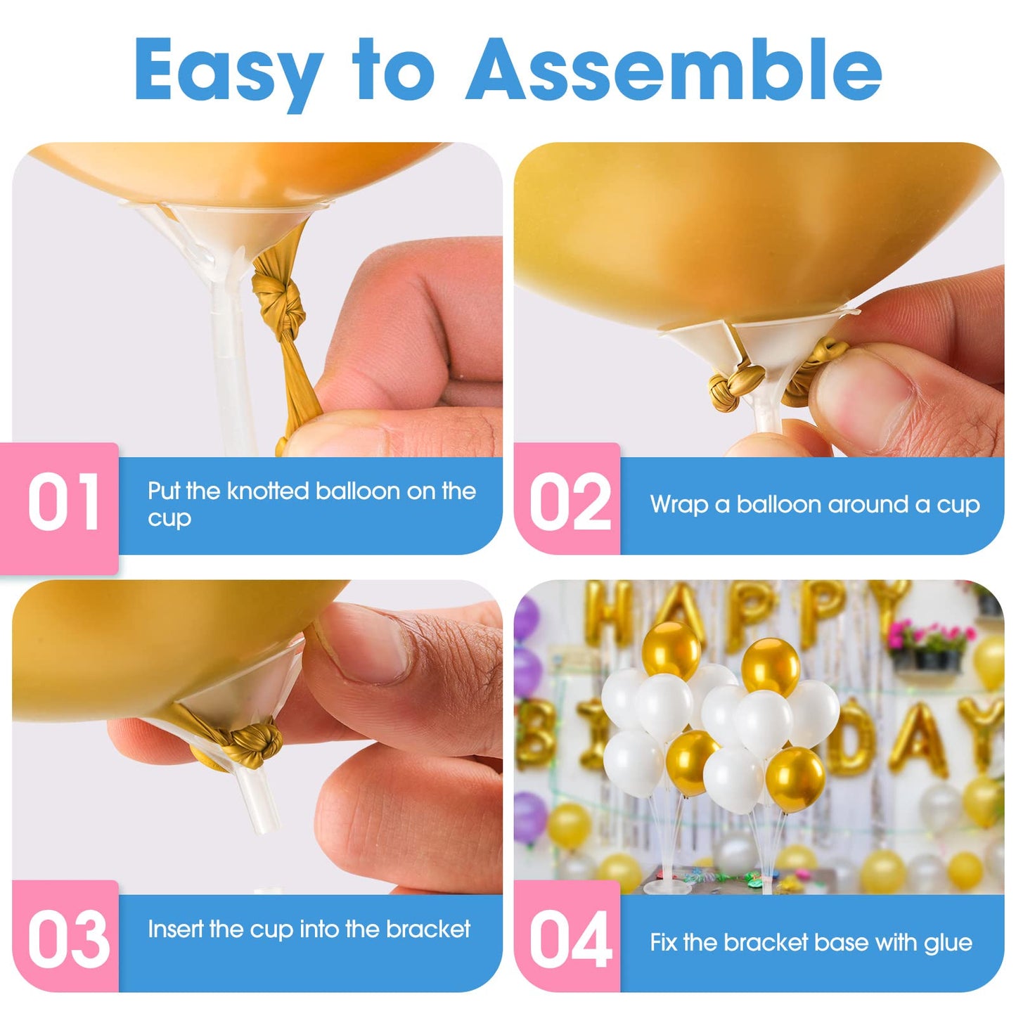 Voircoloria 10 Sets Balloon Stand Kits, Balloon Sticks Holders With Base For Table Graduation Birthday Baby Shower Gender Reveal