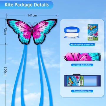YFAFENGS Butterfly Kites for Kids & Adults, Easy to Fly Design with Long Tail for Stability, for Kids Ages 4-8 & Beginners, Beac