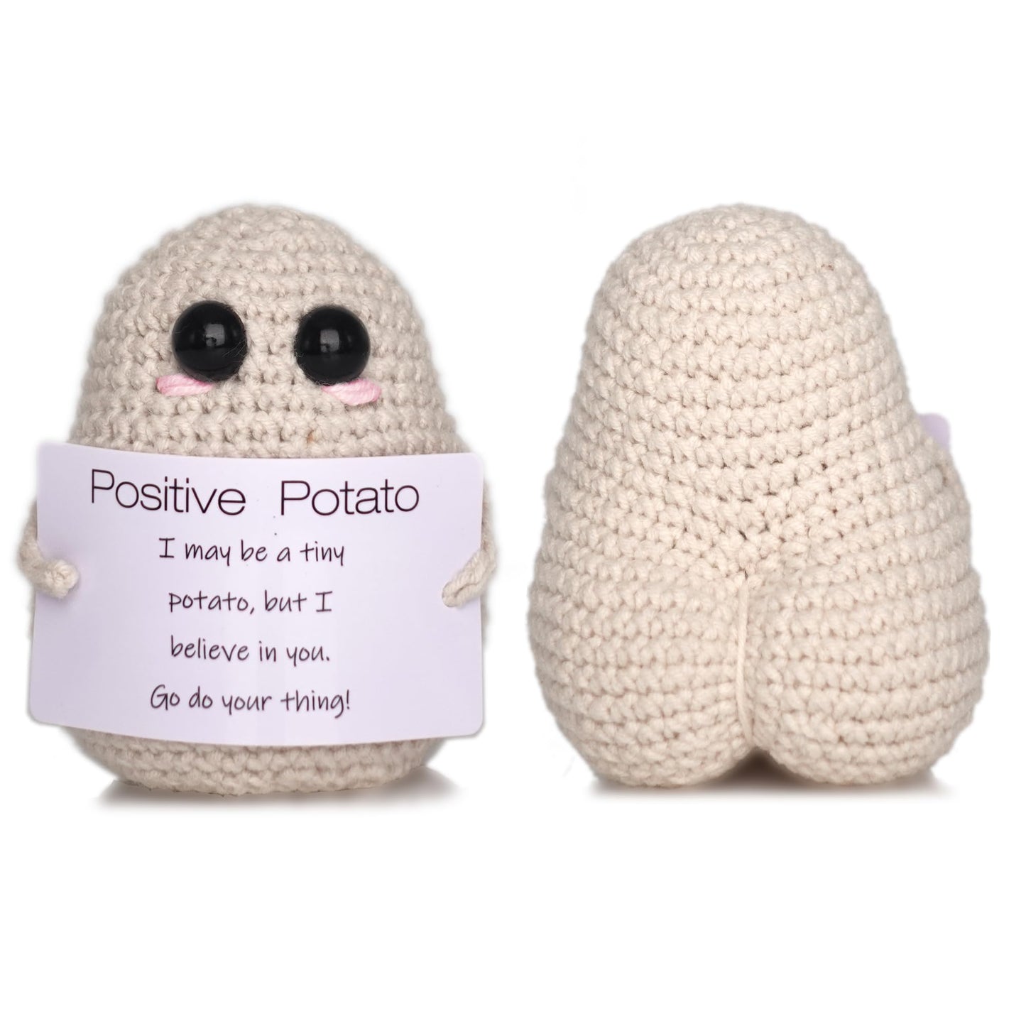 Dicha Positive Potato- Cute And Funny Emotional Support Gift For Friends Party Decoration Encouragement-Handmade Crochet Animals With Card Spreading Joy-Beige