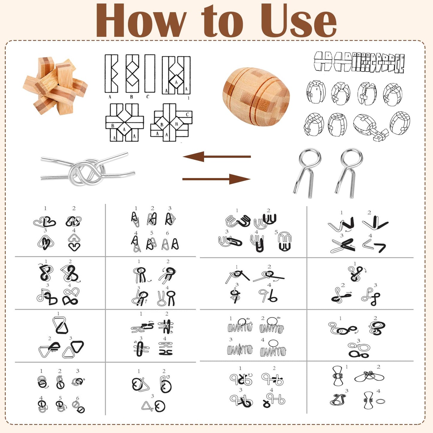 25 Pcs Wooden Brain Teaser Puzzles Metal Wire Puzzle Set, 3D Unlock Interlock Game Iq Test Toy Mind Game Toys Brain Teaser Toy P