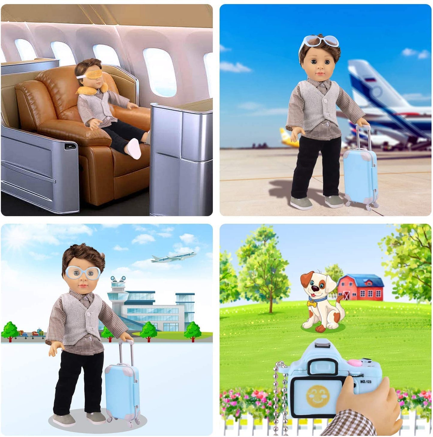 Zita Element 22 Pcs 18 Inch Boy Doll Clothes Suitcase Set For 19 Inch Boy Doll Accessories Travel Carrier Storage, Including Suitcase Pillow Blindfold Sunglasses Camera Computer