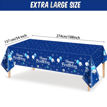 Tegeme Navy Blue Party Supplies Blue Stars Happy Birthday Tablecloths Blue Starry Confetti Table Covers For Kids Boys Girls Baby