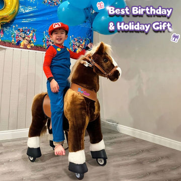 PonyCycle Ride on Horse Toy - Plush Brown, Classic Model Ux424, Size 4 for Ages 4-8, with Brake, 36" Height