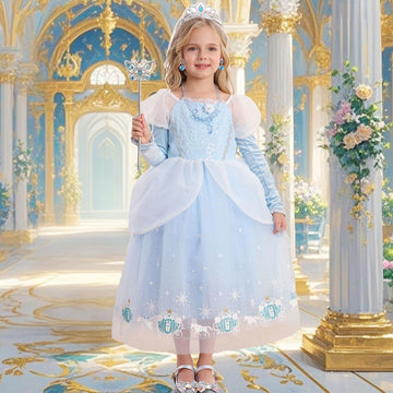 Itvti Cinderella Dress For Girls Kids Blue Princess Costume Halloween Carnival Fancy Dress Up For Cosplay, 6-7 Years(Tag 140)