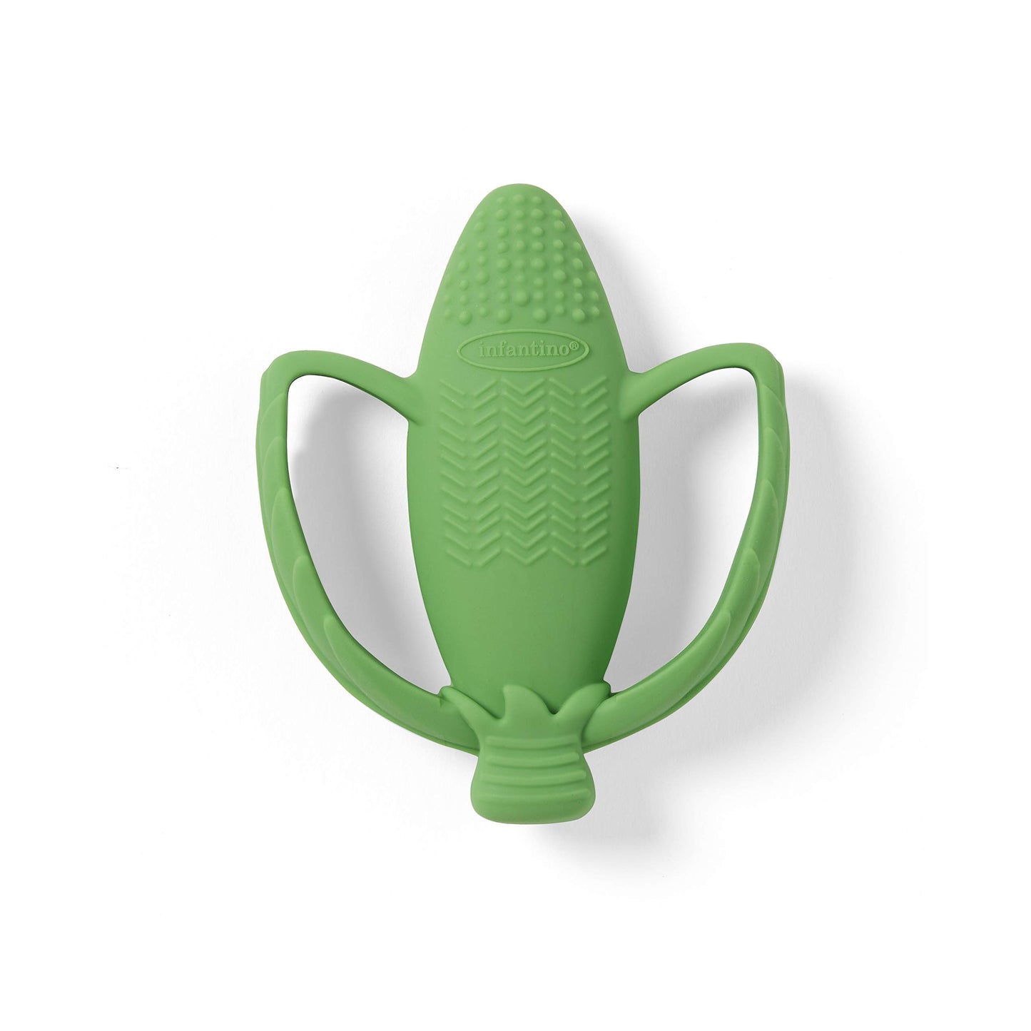 Infantino Lil' Nibbles Textured Silicone Teether -Sensory Exploration And Teething Relief With Easy To Hold Handles, Green Pea Pod
