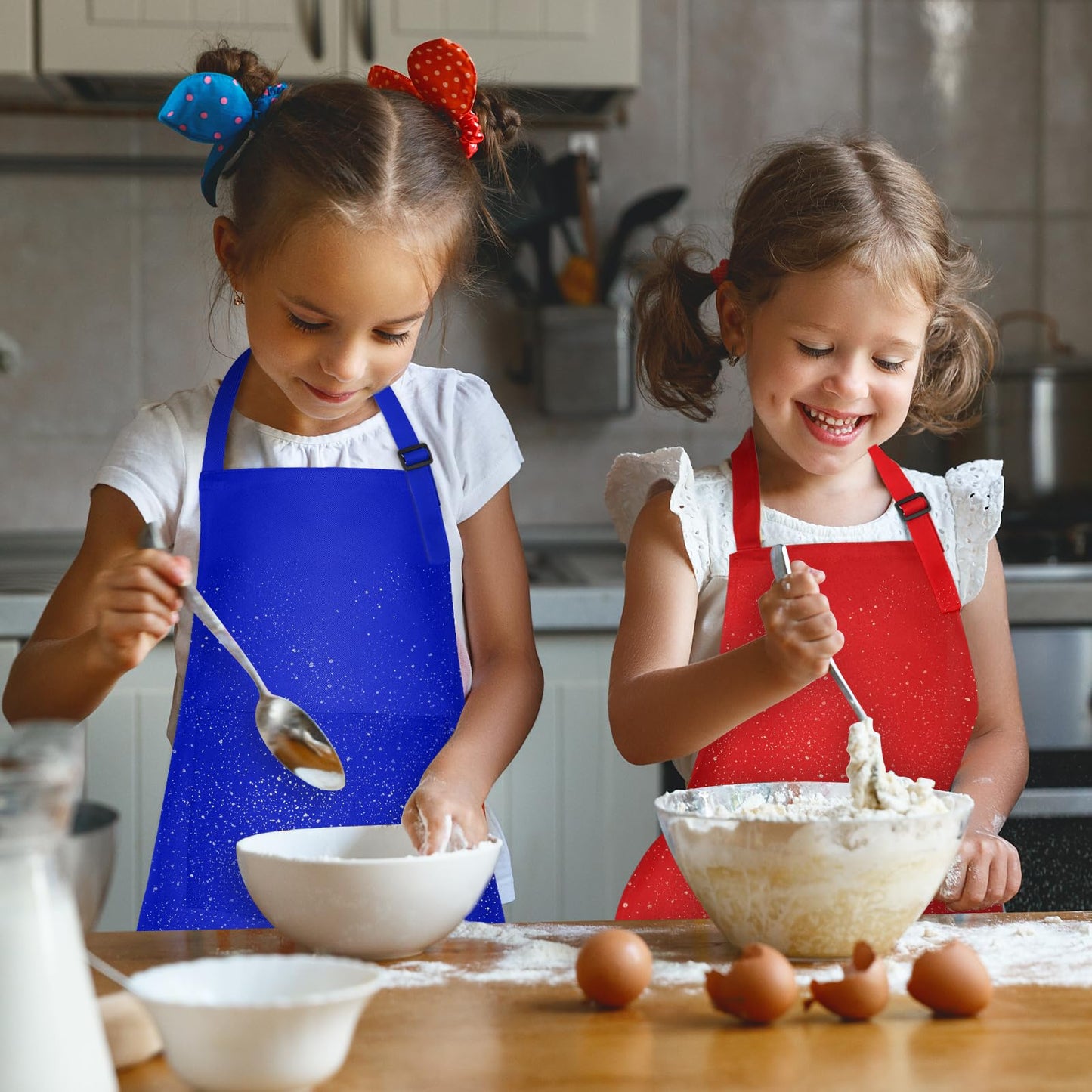 PLULON 15Pcs Kids Aprons Painting Aprons for Kids Aprons for Kids Bulk, Paint Apron Adjustable Children Chef Aprons with 2 Pocke