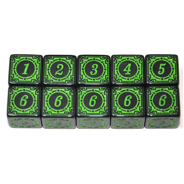 SmartDealsPro 10-Pack D6 Six Sides 16mm Dice Die for DND MTG PRG Wow Table Game Math Teaching (Green Letter)