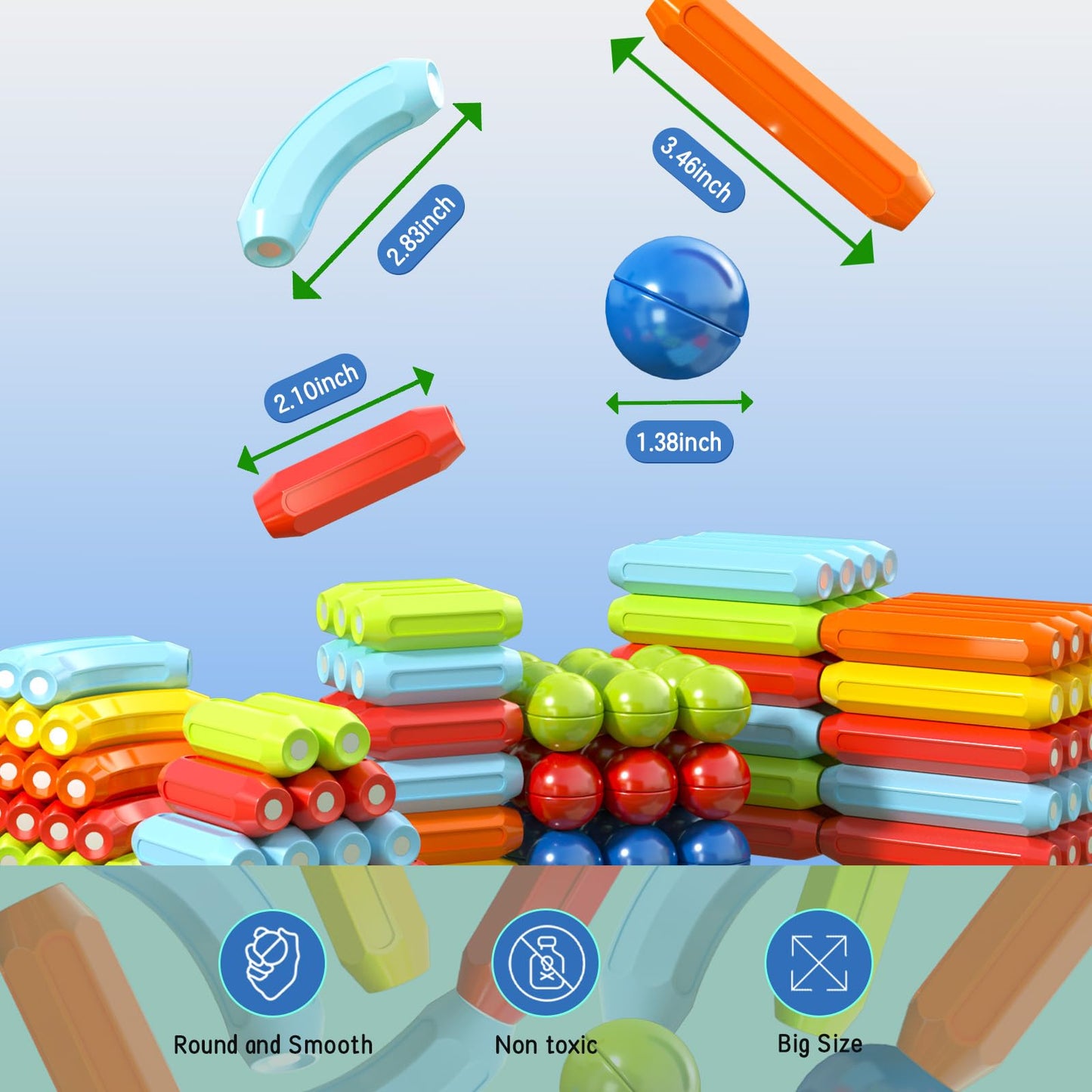 Toddler Magnetic Blocks Building Toys, Kids Montessori Toys For 3 4 5+ Year Old Girls Boys, Educational Magnetic Sticks And Ball
