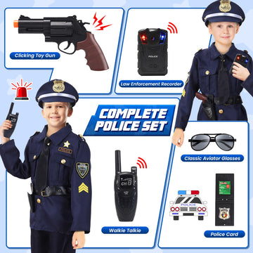 Skirfy 16Pcs Police Costume For Kids, 16Pcs Police Officer Costume For Kids With Police Uniform, Recorder, Cop Costume Role Play