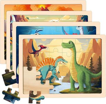 4 Packs Puzzles For Kids Ages 4-6, Wooden Dinosaur Puzzles For Toddlers Ages 2-4, Preschool Educational Dino Puzzles Boards Toys