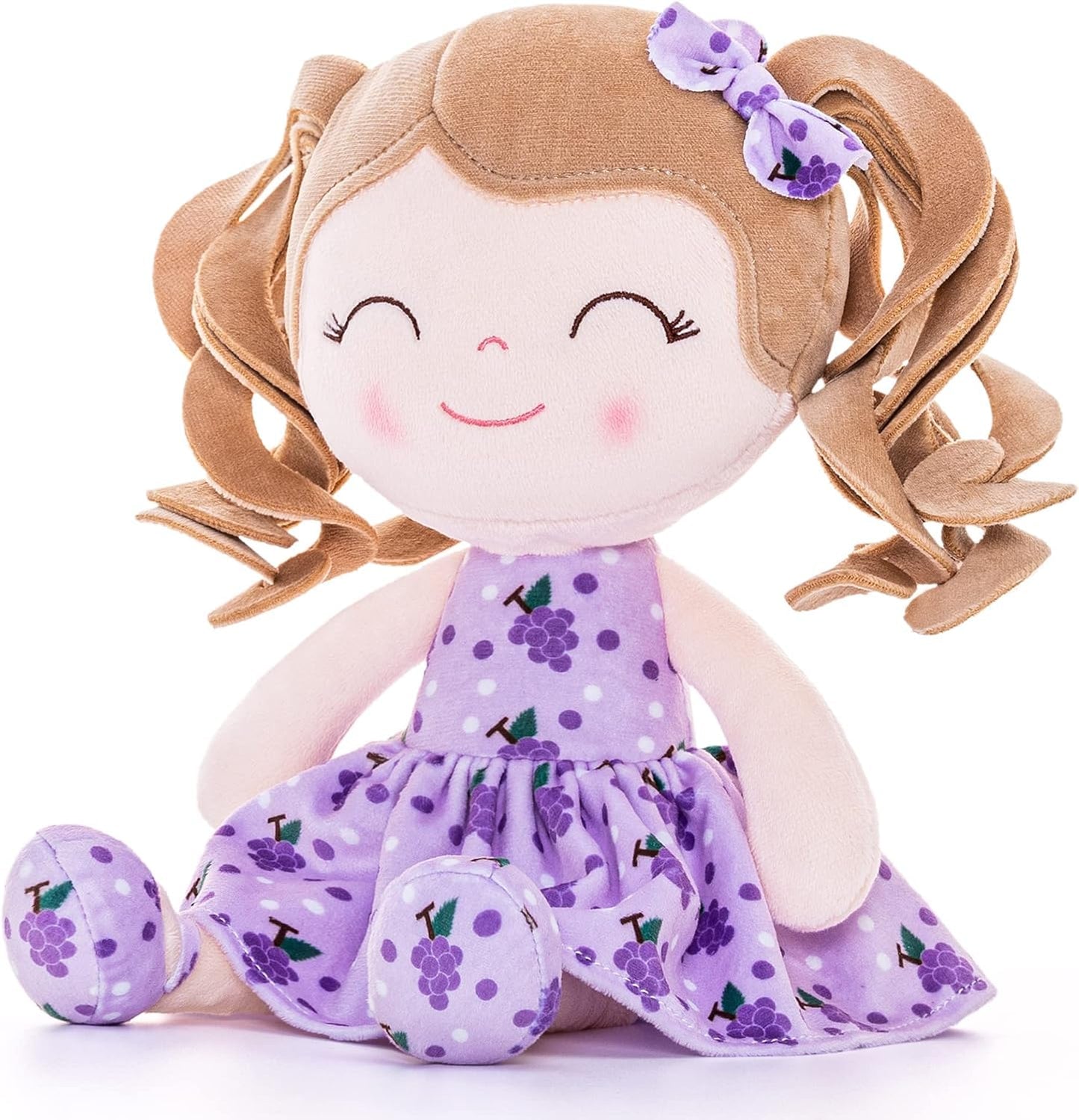 Gloveleya Baby Dolls Soft Snuggly First Baby Girl Gifts Soft Doll For Girls With Grape Printed Dress 12Inches Fruit Series