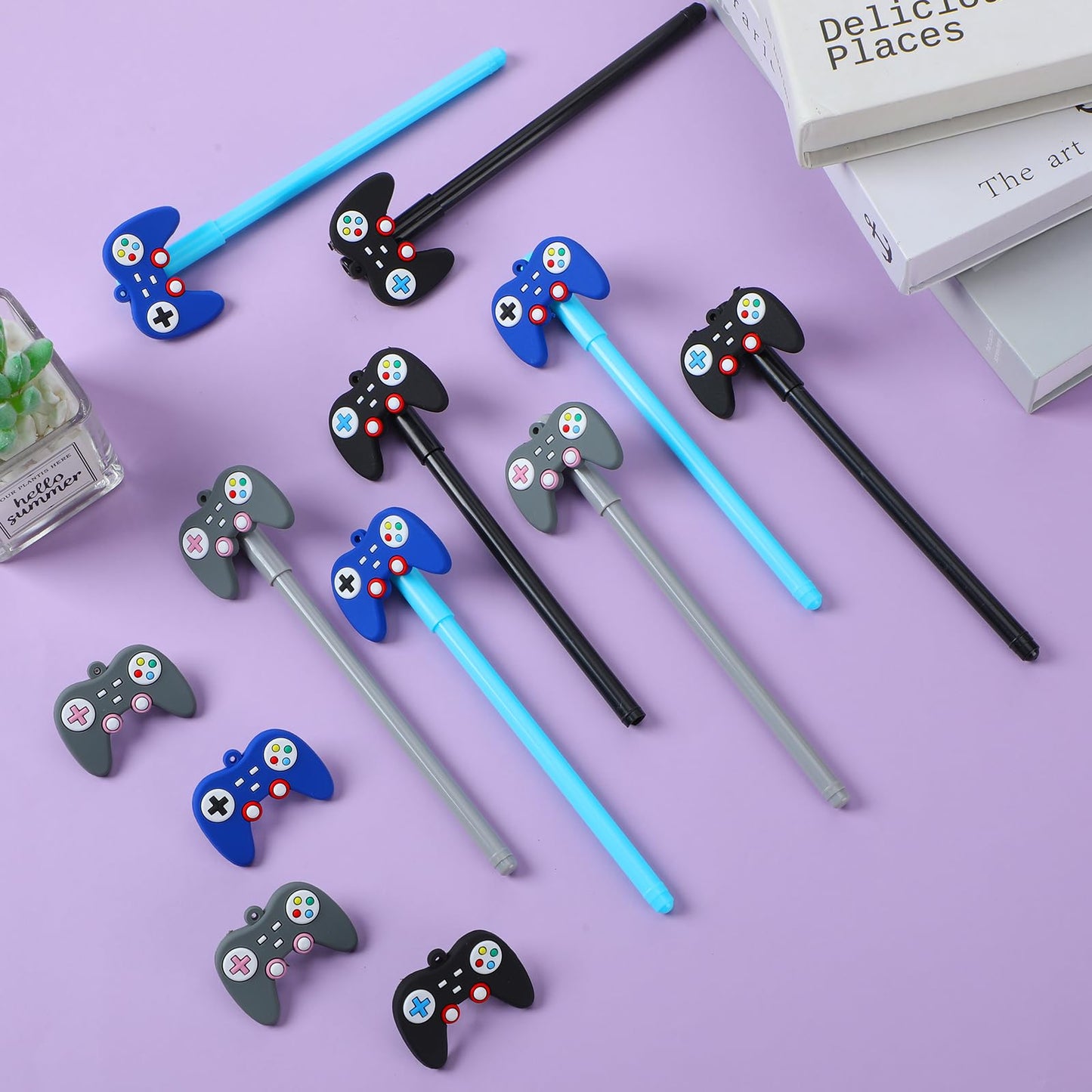 Tinlade 24 Pcs Video Game Pens Gamer Party Favors Video Gaming Themed Birthday Party Favor Gifts Controller Ink Kids Pens For Boys Classroom Prizes (Black,Blue,Gray)