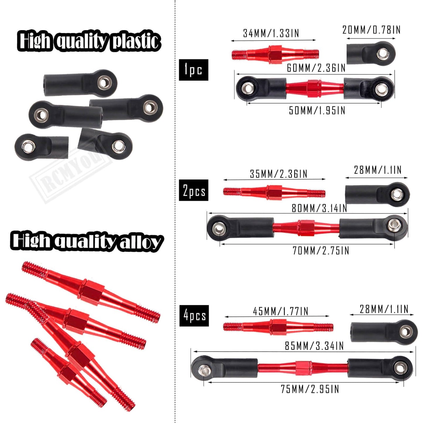 RCMYou Aluminum Turnbuckles Camber Links Upgrades Part for 1/10 Slash 2WD/Stampede 2WD/Rustler 2WD/Bandit 2WD, Alloy Turnbuckles