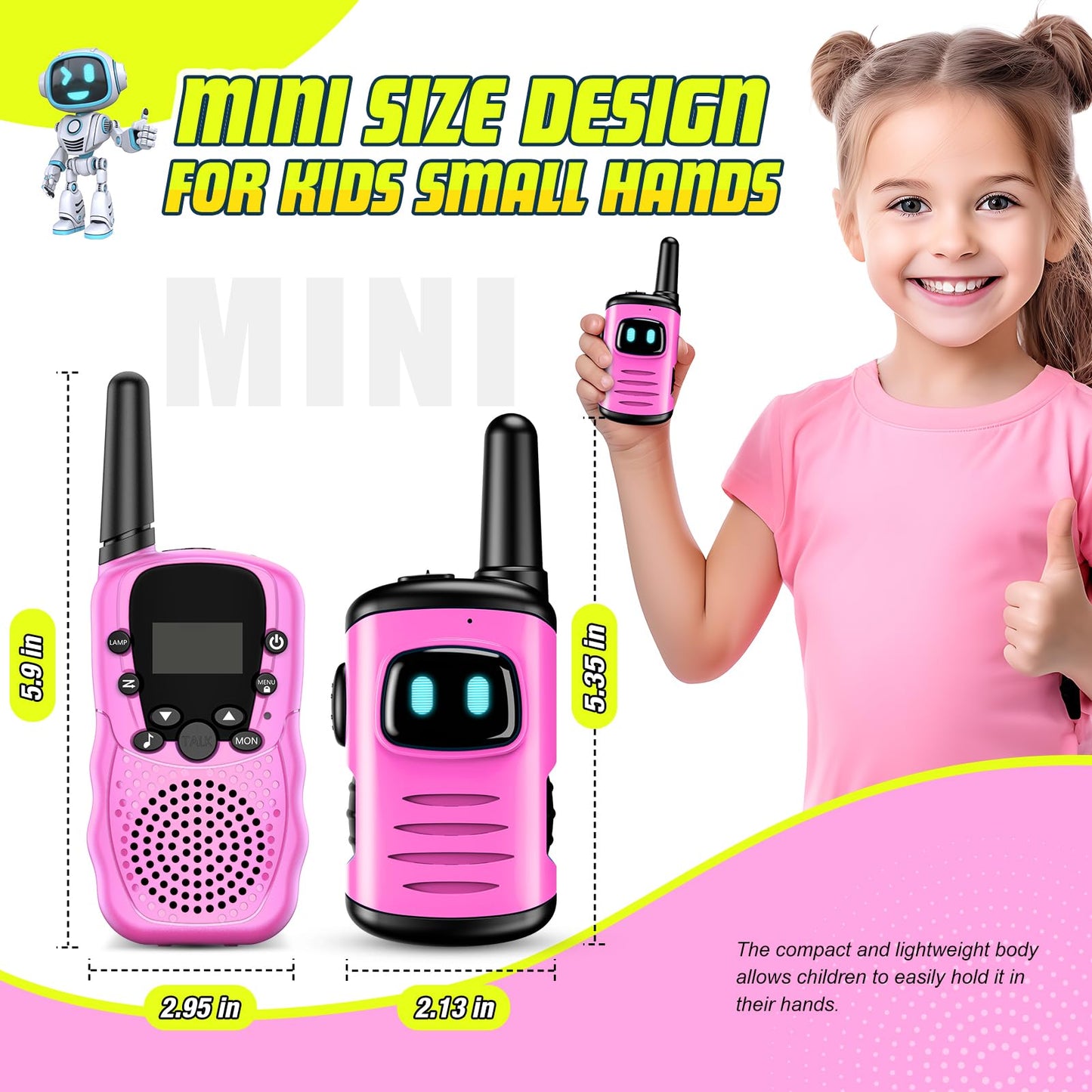 Toys For 3-8 Year Old Girls: Comedyfun Mini Robots Walkies Talkies 2 Pack Birthday Gifts For 3 4 5 6-8 Year Old Girls Outdoor To