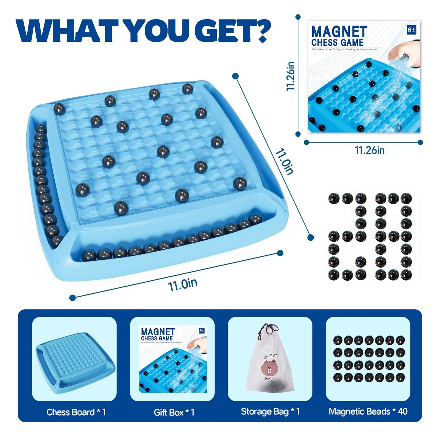 Magnetic Game Chess, Magnet Chess Fun Family Games For Kids And Adults, Table Top Board Game For Game Night 2-4 Players (Blue)