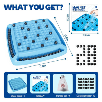 Magnetic Game Chess, Magnet Chess Fun Family Games For Kids And Adults, Table Top Board Game For Game Night 2-4 Players (Blue)