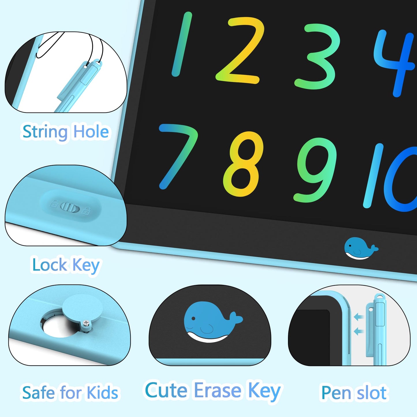 Hockvill Lcd Writing Tablet For Kids 16 Inch, Toys For Girls Boys Drawing Pad For 3 4 5 6 7 8 Year Old Kid, Toddler Magnetic Doodle Board Travel Essentials Christmas Birthday Gift For Children (Blue)