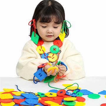 70 Pcs Montessori Lacing Threading Toy - Geometric Shaped Large Beads For Kids Crafts, Preschool Activities And Daycare Toys - A