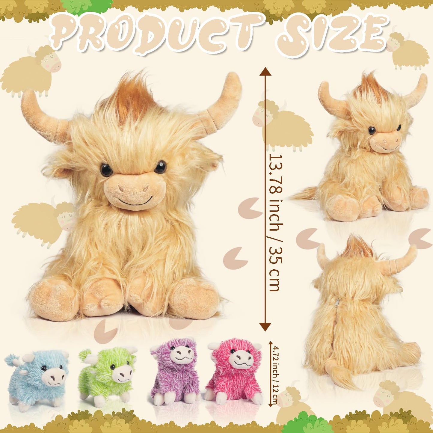 Valentines Day Stuffed Animals Plush Highland Cow Gifts For Kids - 5 Pcs Highland Cow Stuffed Animals With Babies Set, 14'' Momm
