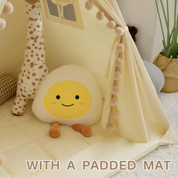 Wirhao Teepee Tent For Kids With Padded Mat Cotton Canvas Kids Tent With Pompom For Toddlers Indoor Kids Play Tent For Girls Boy